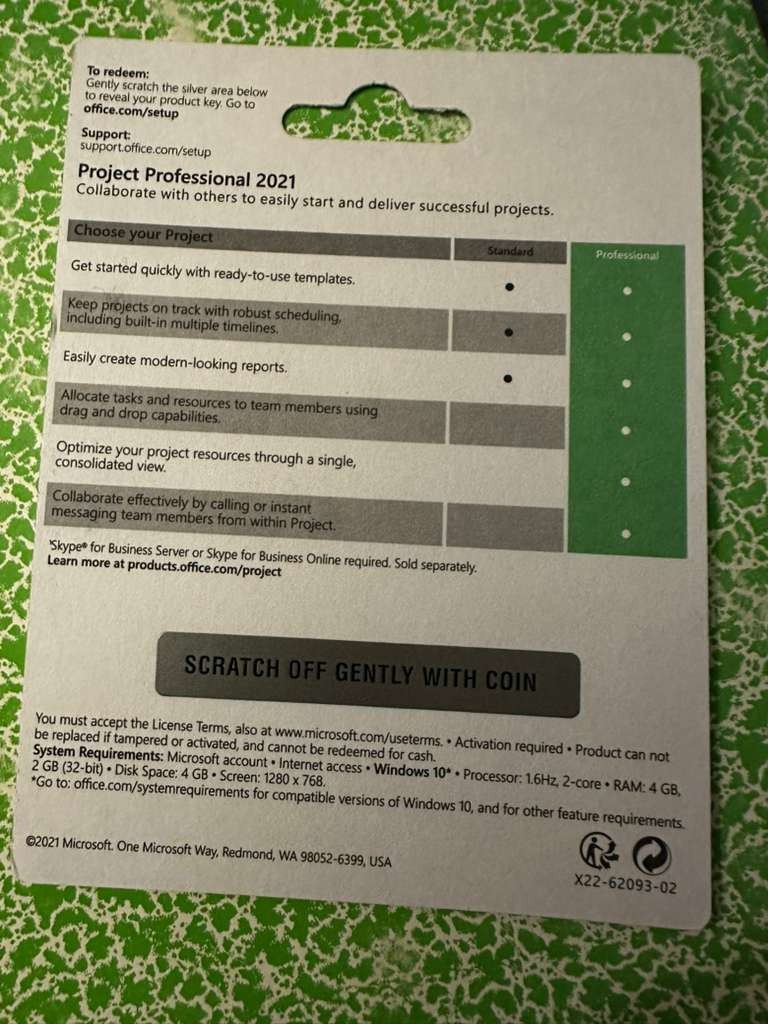 Microsoft Project 2021 Professional – Full Version License – Sealed Retail Card