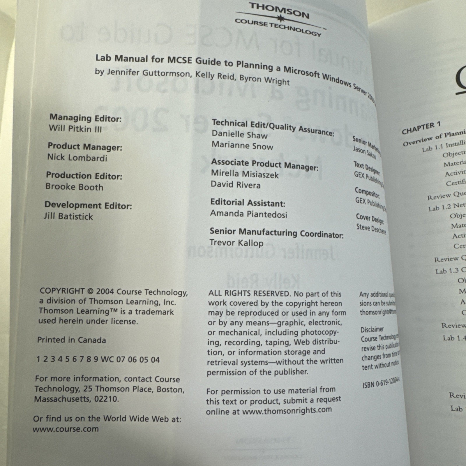 McSe Lab Manual Exam #70-293 Planning A Microsoft Windows Server 2003 Network