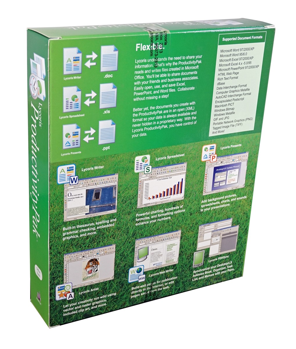 Lycoris Productivity Pak Office Suite – documents created are in open XML format