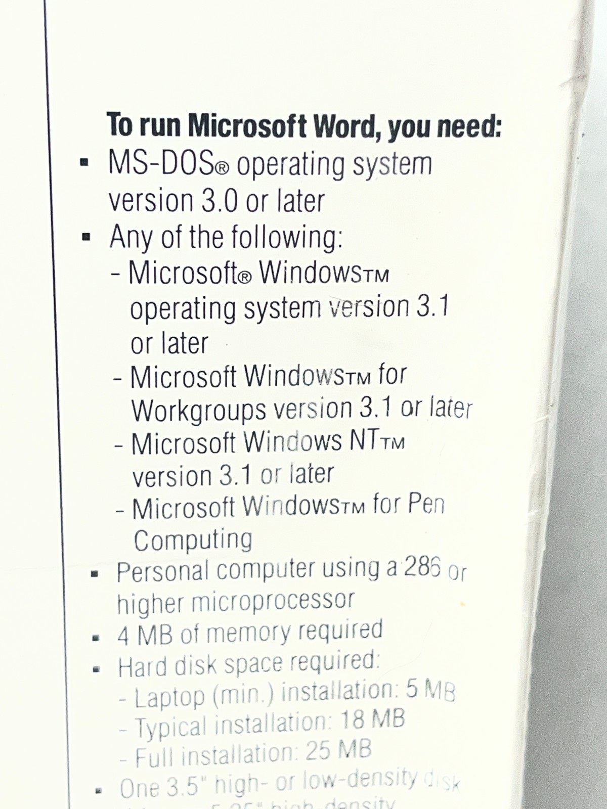 Microsoft Word Version 6.0 Special Upgrade Edition for Windows 3.5” High Density