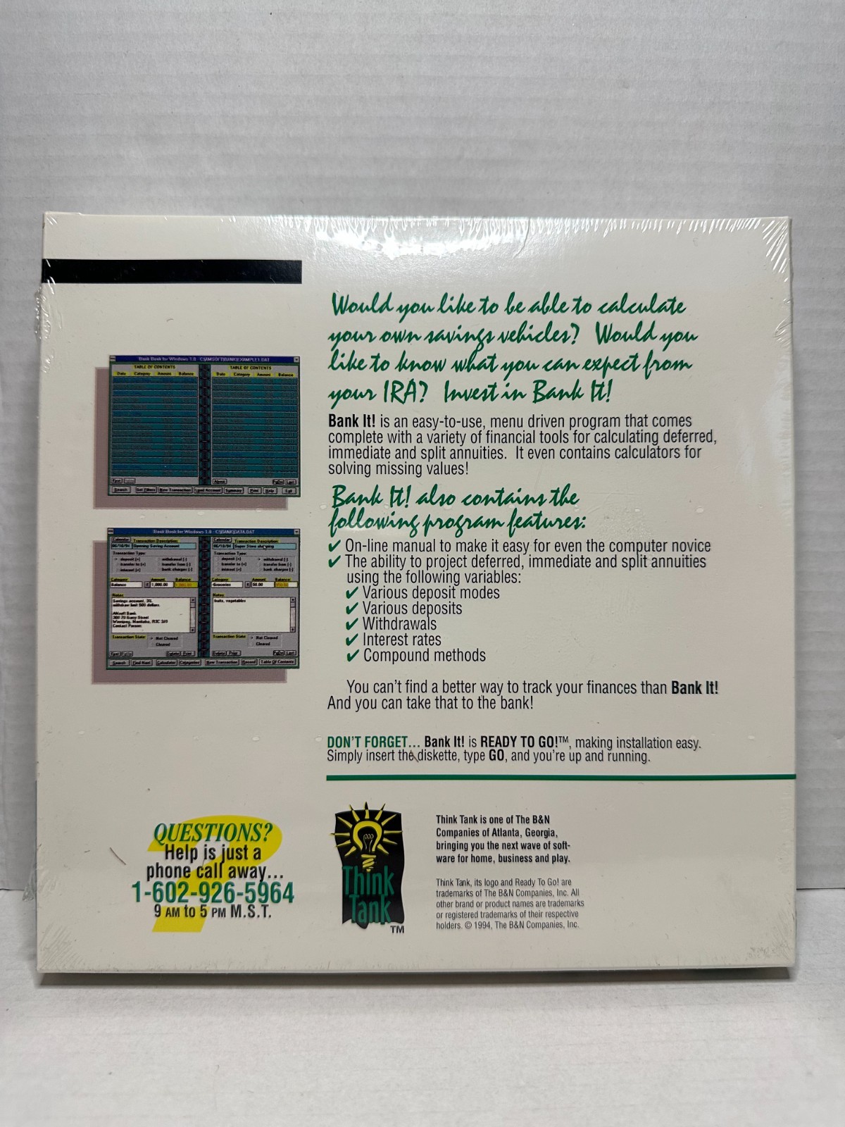 Brand New Sealed Vintage Bank It! for DOS Financial Planning 3.5″ Disk VTG D022