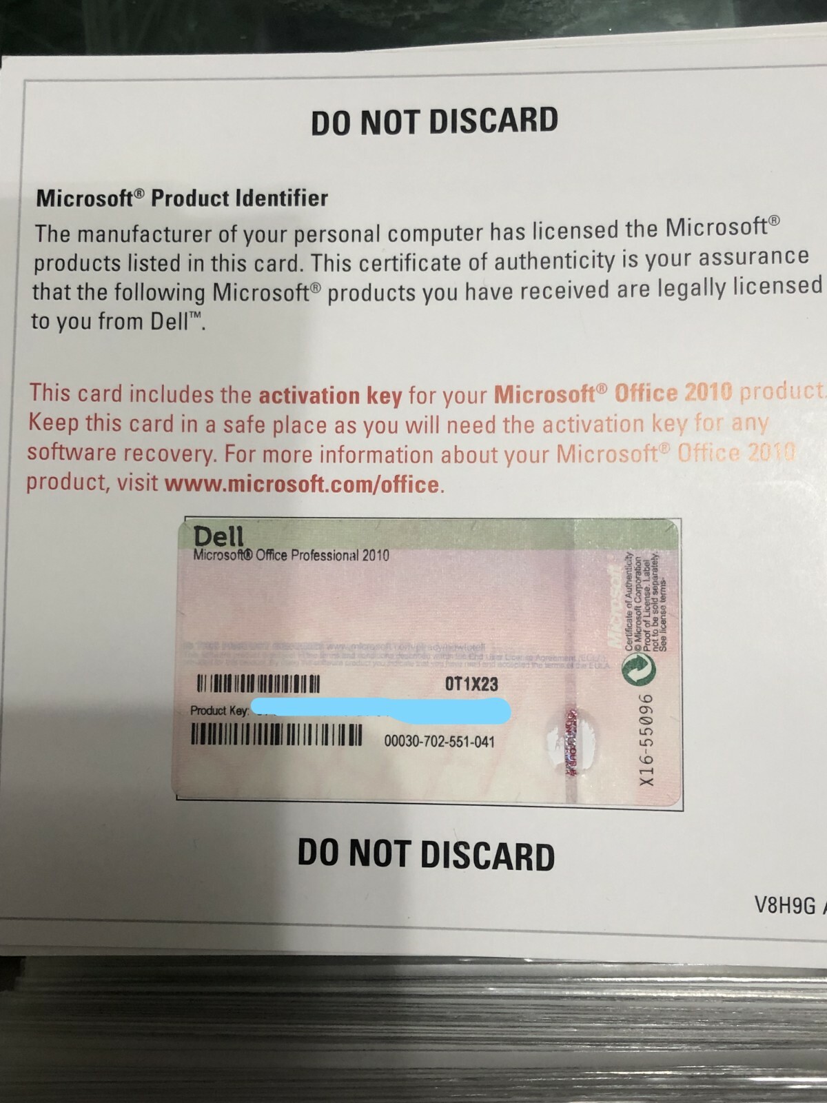 Microsoft Office Professional 2010 Product Activation Key Card ONLY NO Disc