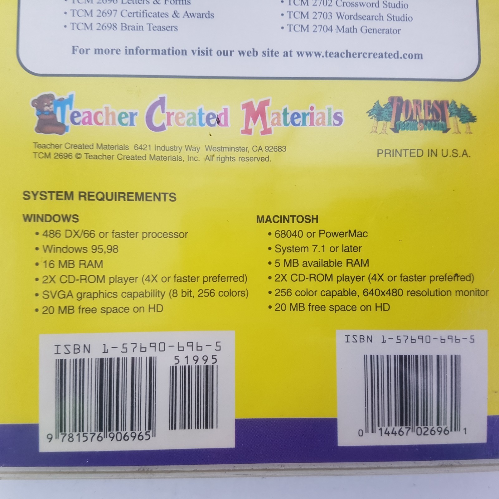 Teachers Created Materials CD-ROM Software for Windows & Macintosh. New