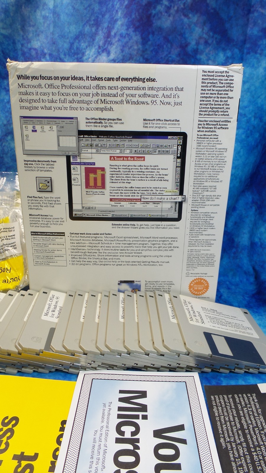 Vintage Microsoft Office for Windows 95 Standard on 3.5″ Floppy Disk w/extras