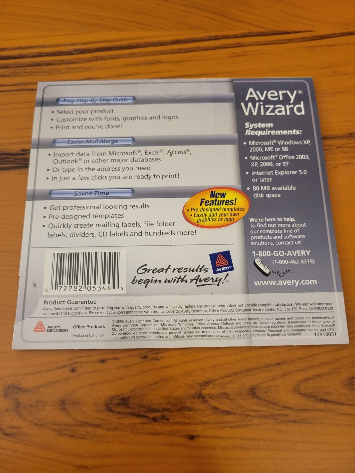 Avery Wizard CD 5344 for Microsoft Office Word Windows Vista XP 2000 ME 98 NEW