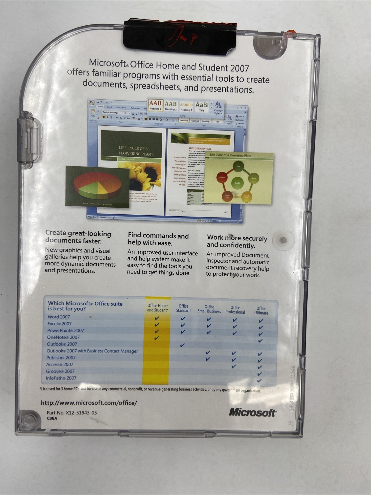 Microsoft MS Office 2007 Home and Student Disc and Product Key In Original Case
