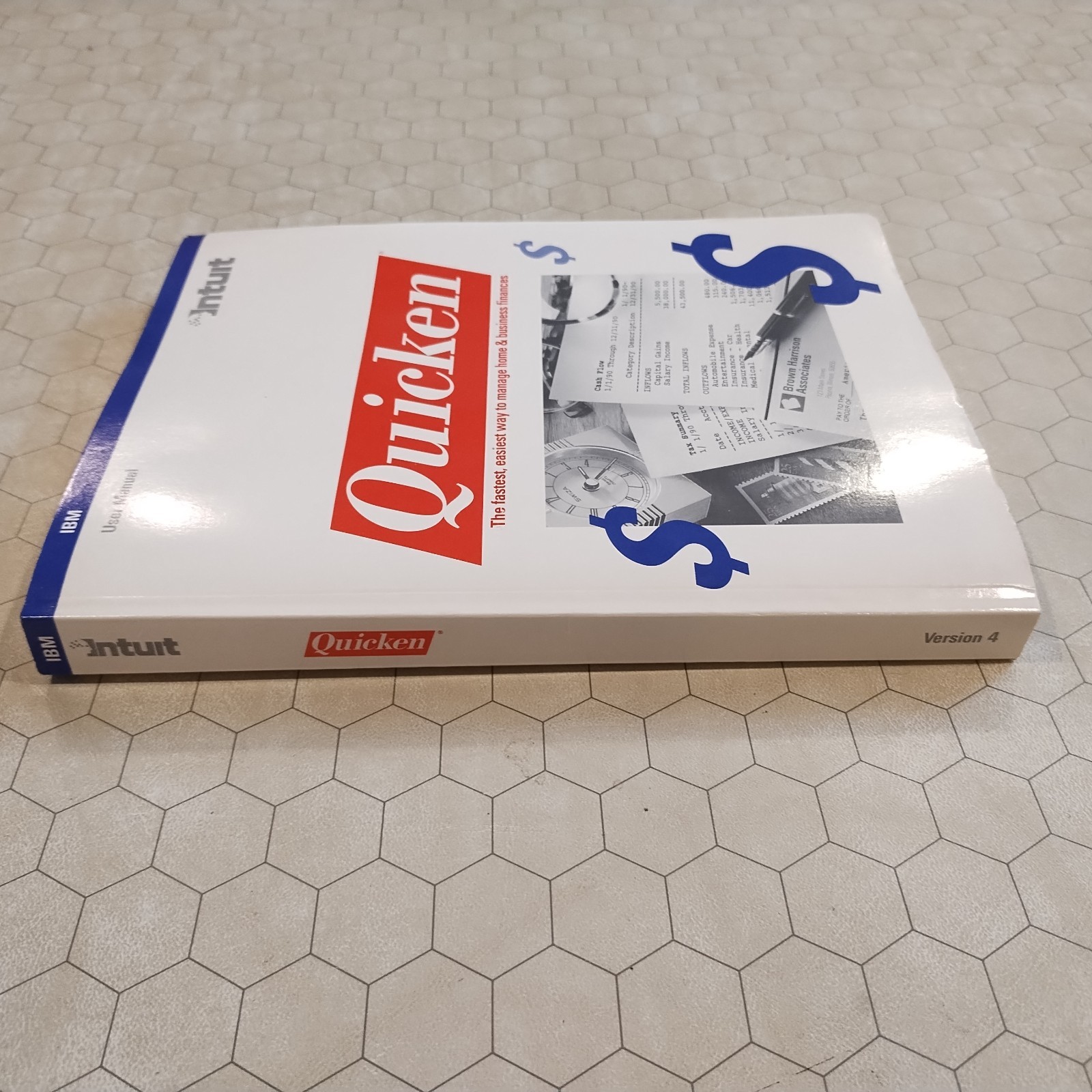 Intuit Quicken 4.0 manual, IBM/PC, 3.5″ floppy disk, 1990 2nd printing