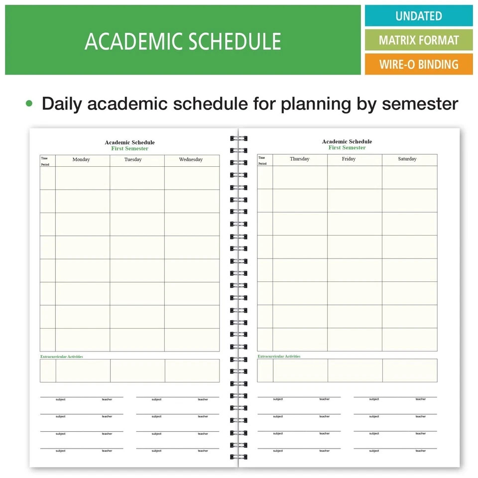 High School Student Planner Agenda 40 Weeks Daily 7 Subjects Life Skills Guide