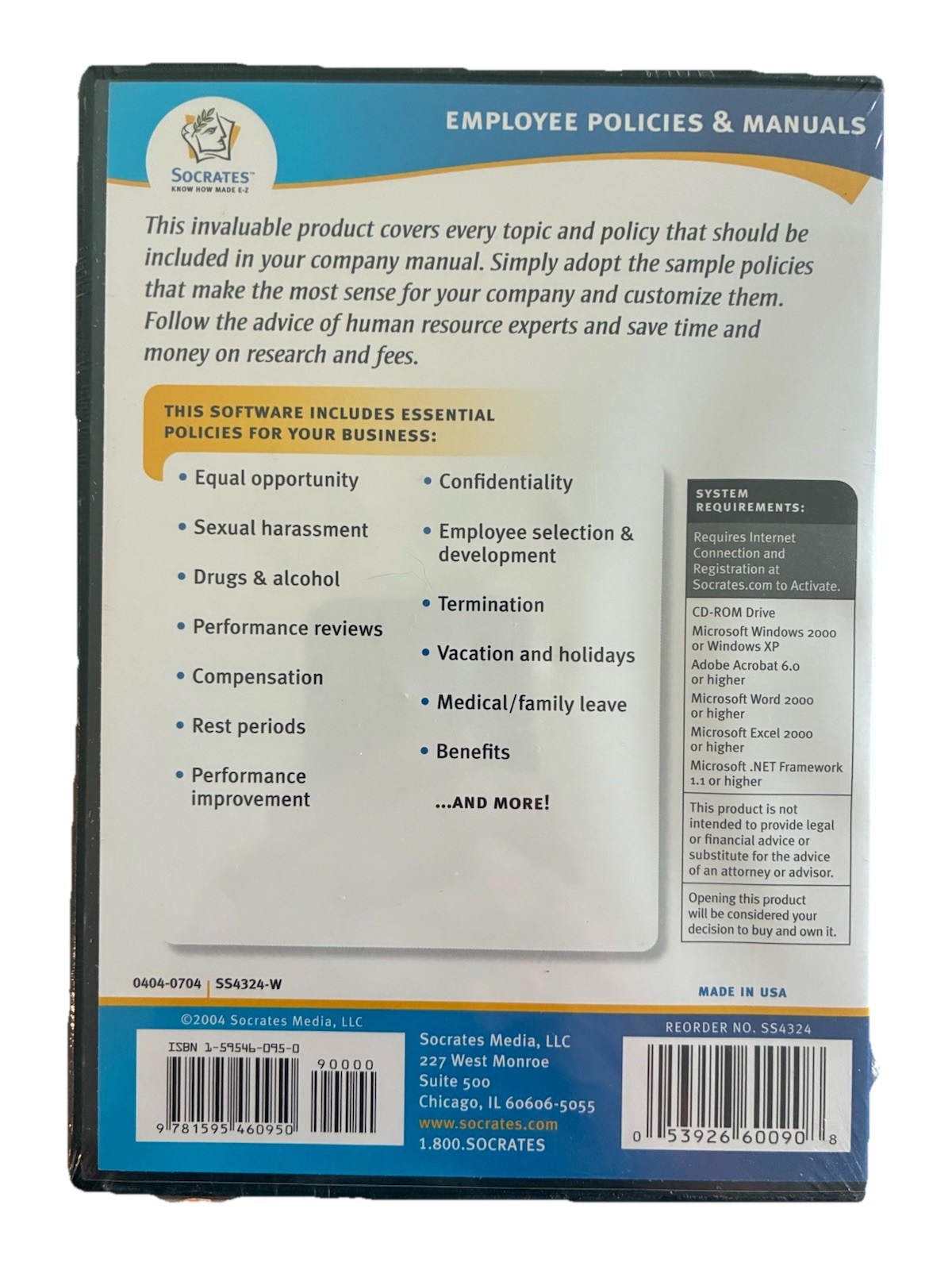 Employee Policies & Manuals Made EZ CD-ROM Socrates HR Forms Software NEW Sealed