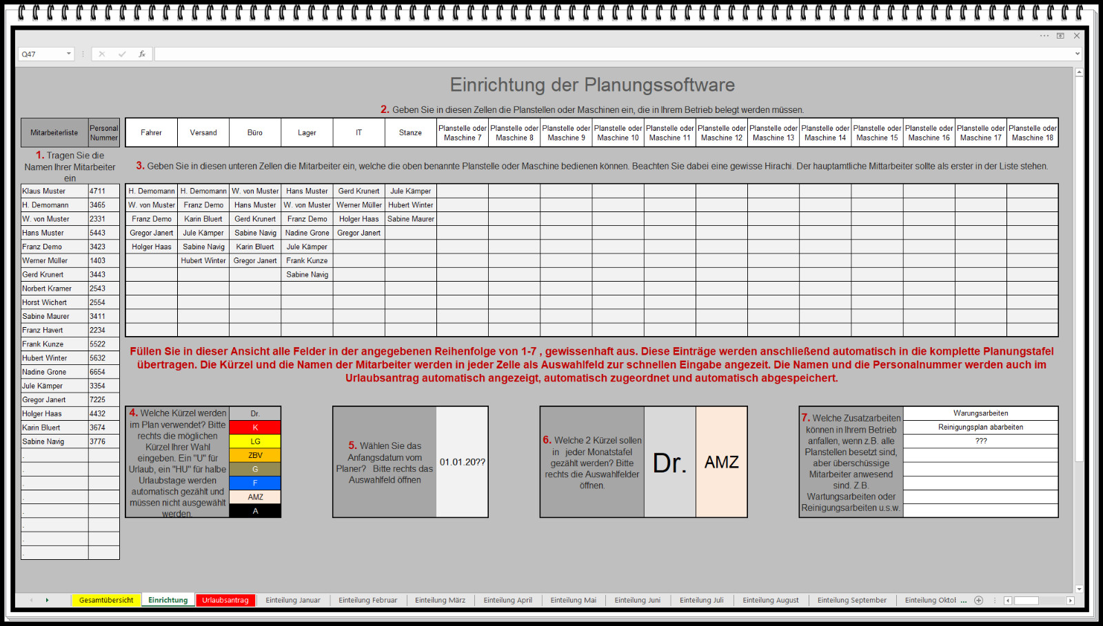Personnel plan schedul occupancy plan machine occupancy holiday plan 2026 2027