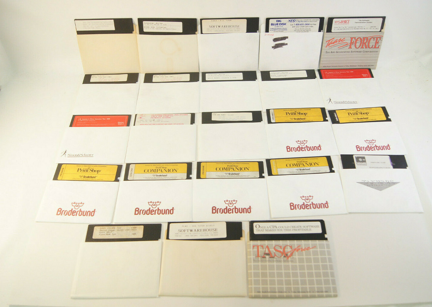 24 Vintage 5.5″ Floppy Discs AMT DOS Accounting Softwarehouse Tax Money Counts