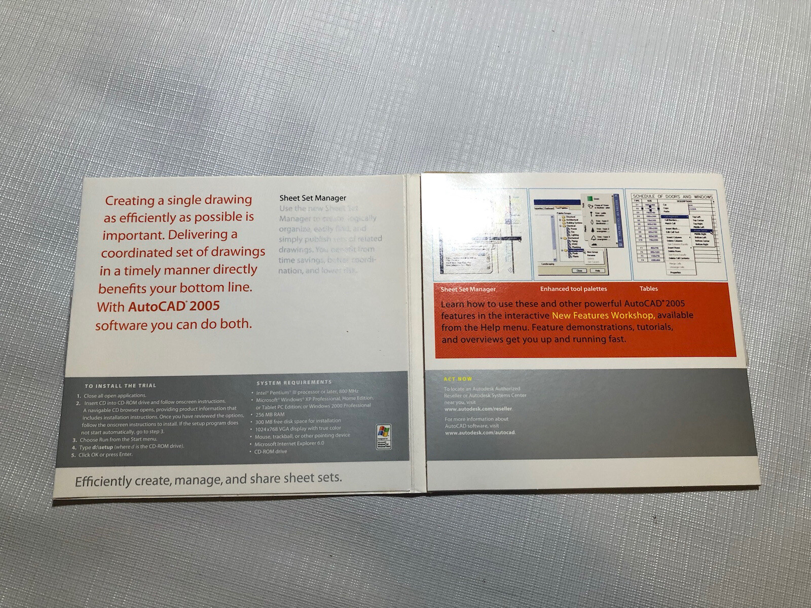 AS IS UNTESTED AutoDesk AutoCAD 2005 Trial Windows XP/2000 Software Disc Sleeve