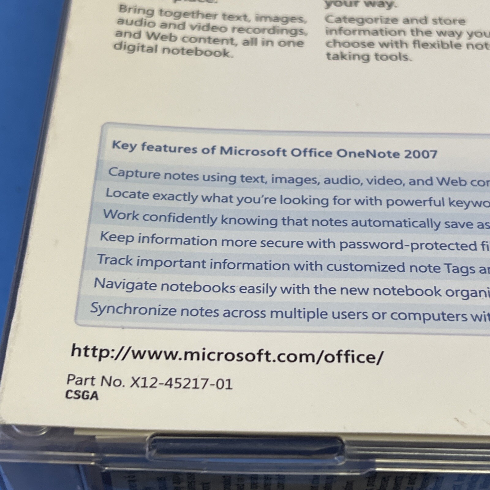 MICROSOFT OFFICE ONE NOTE 2007 X12-45217-01
