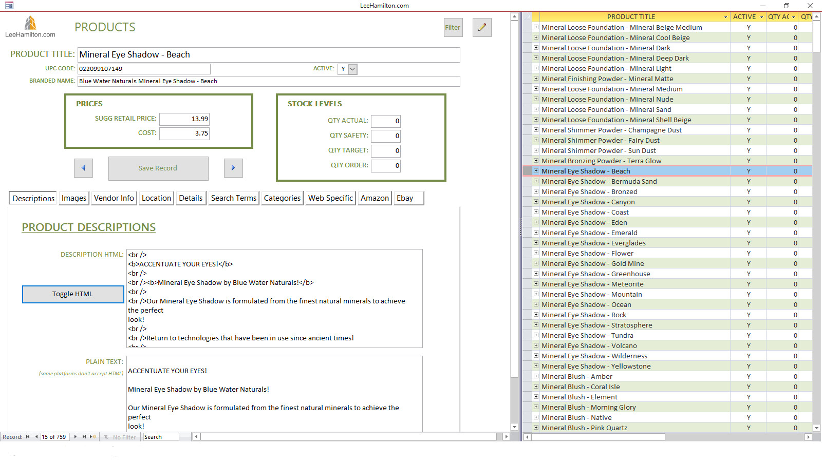 SYNCHRONIZE AMAZON AND EBAY! LeeHamilton.com Inventory Management System