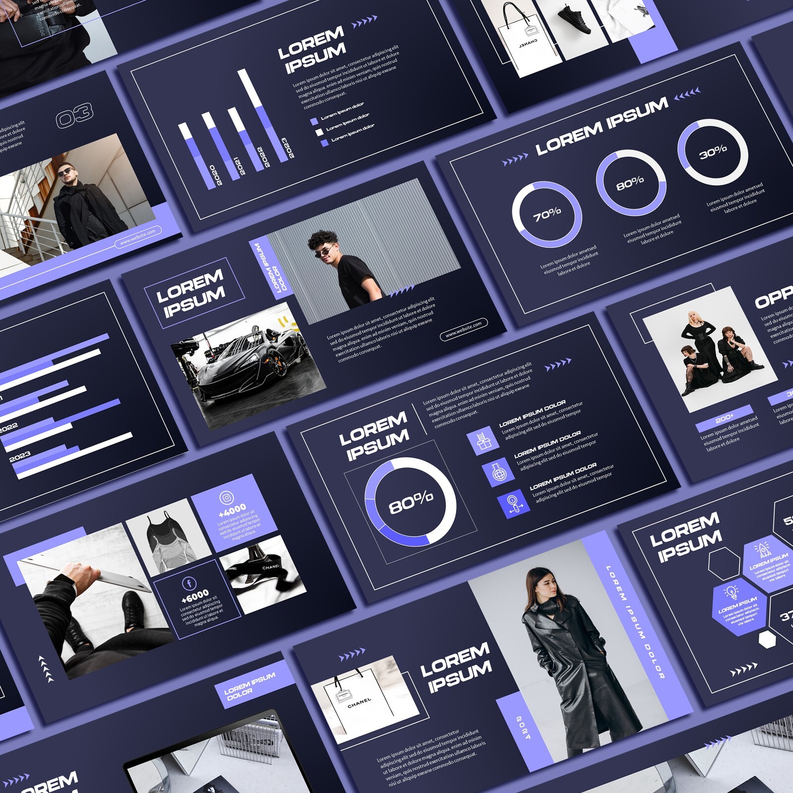 Purple & Dark Blue PowerPoint Template 2024 – Minimalist Business Slide