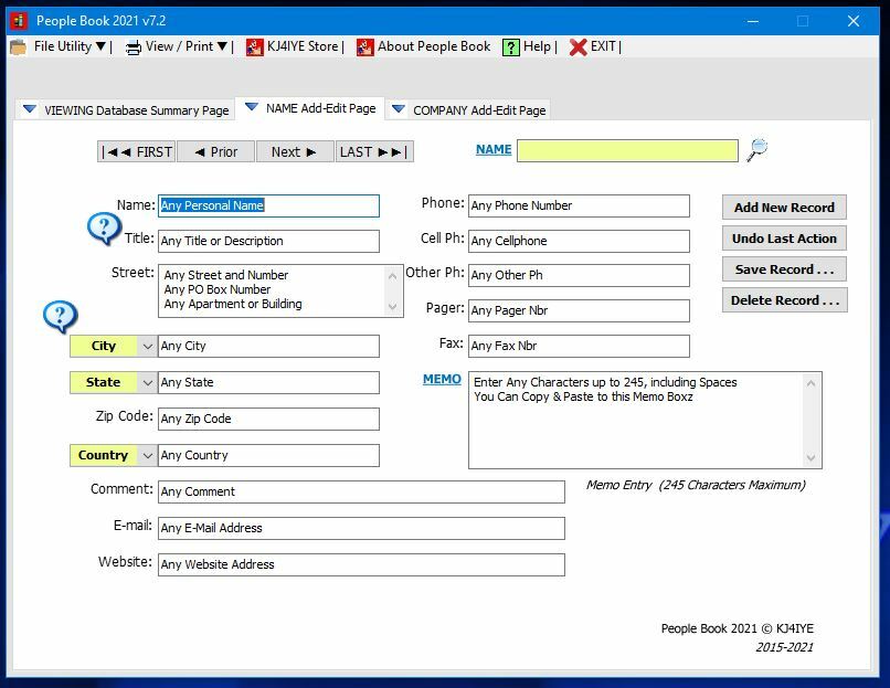 People Book 2021 Software Name, Address & Phone Database for Windows by KJ4IYE