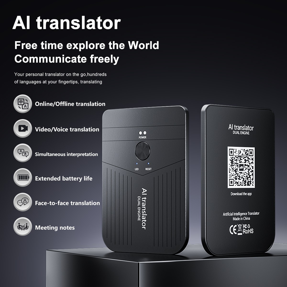 Language Translator Device Two-Way Instant 136 Languages Voice & Text & Offline