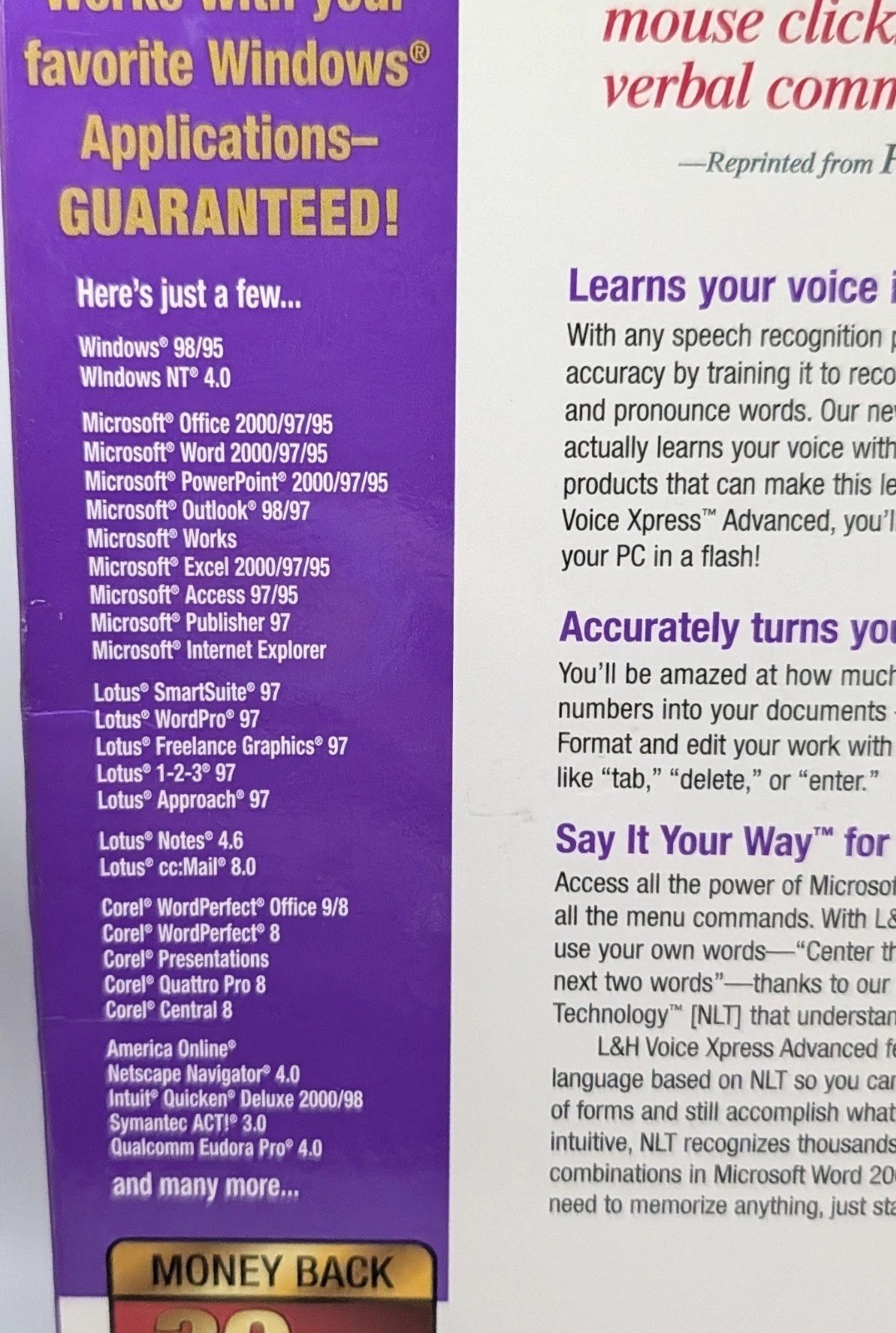 L & H Voice Xpress Advanced, PC, CD-ROM, W 95 / 98 / NT 4.0, 1999, Never Used