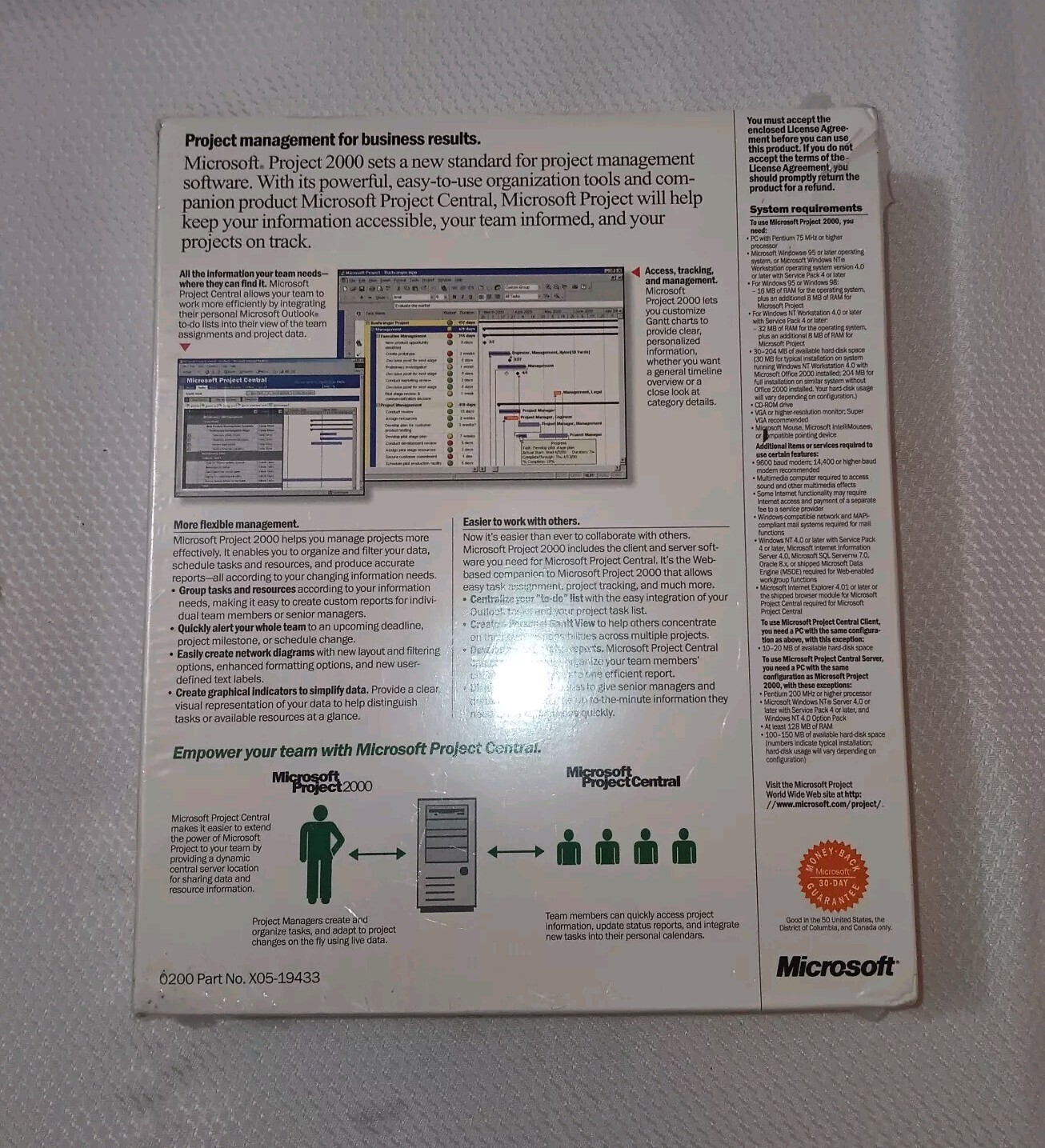 NEW SEALED – Microsoft Project 2000 w/ Project Central Client & Server Software