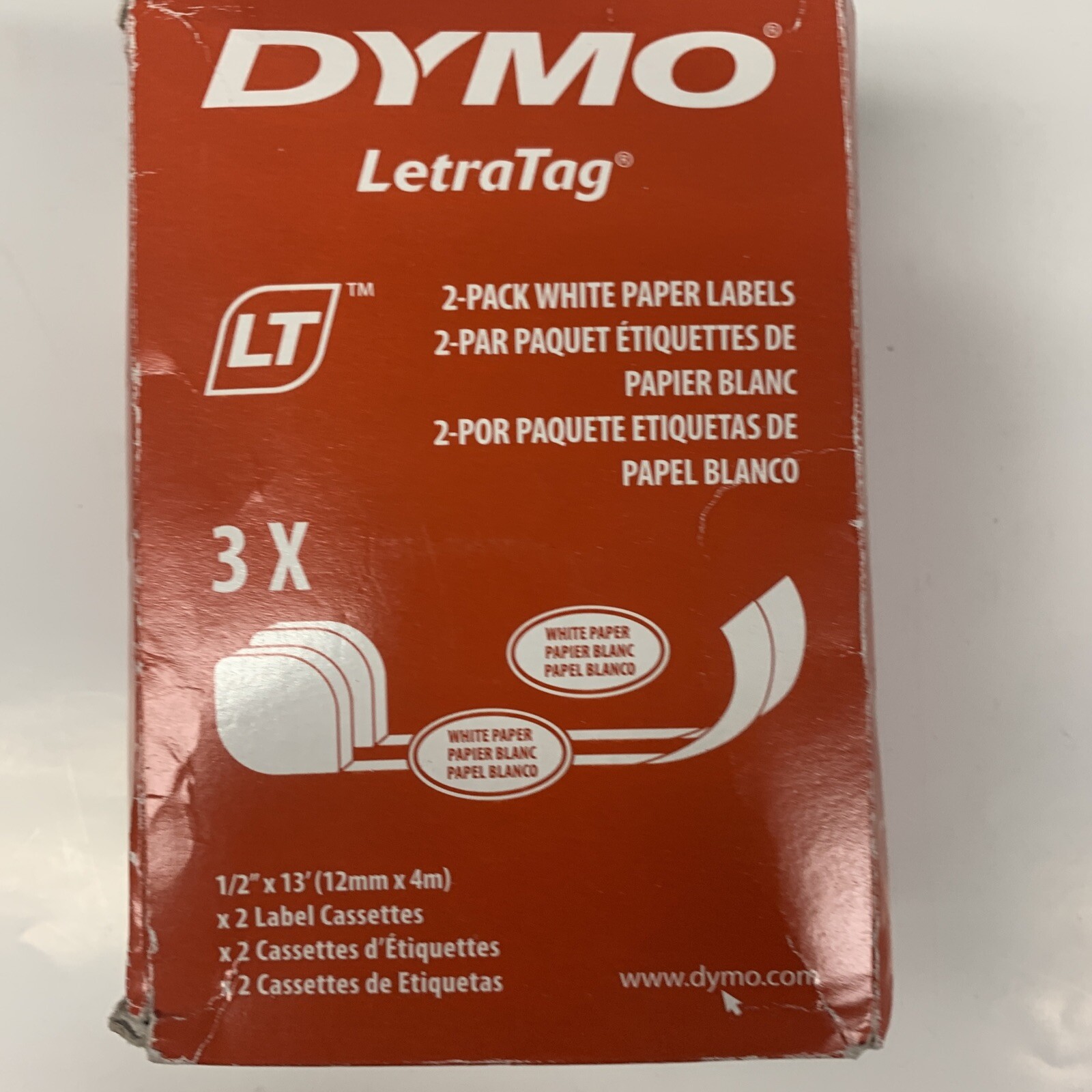 Dymo 10697 Self-Adhesive White Paper Labeling Tape for LetraTag (LT) Label