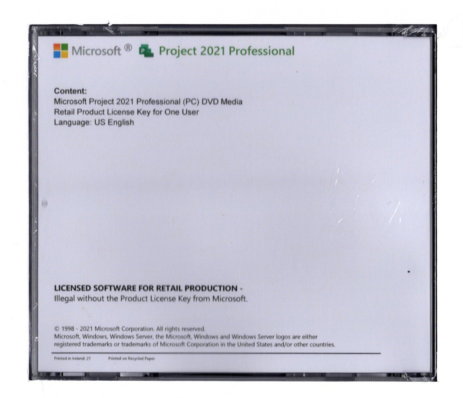 Microsoft Project Pro 2021, one user authentic license, complete, shrink wrapped