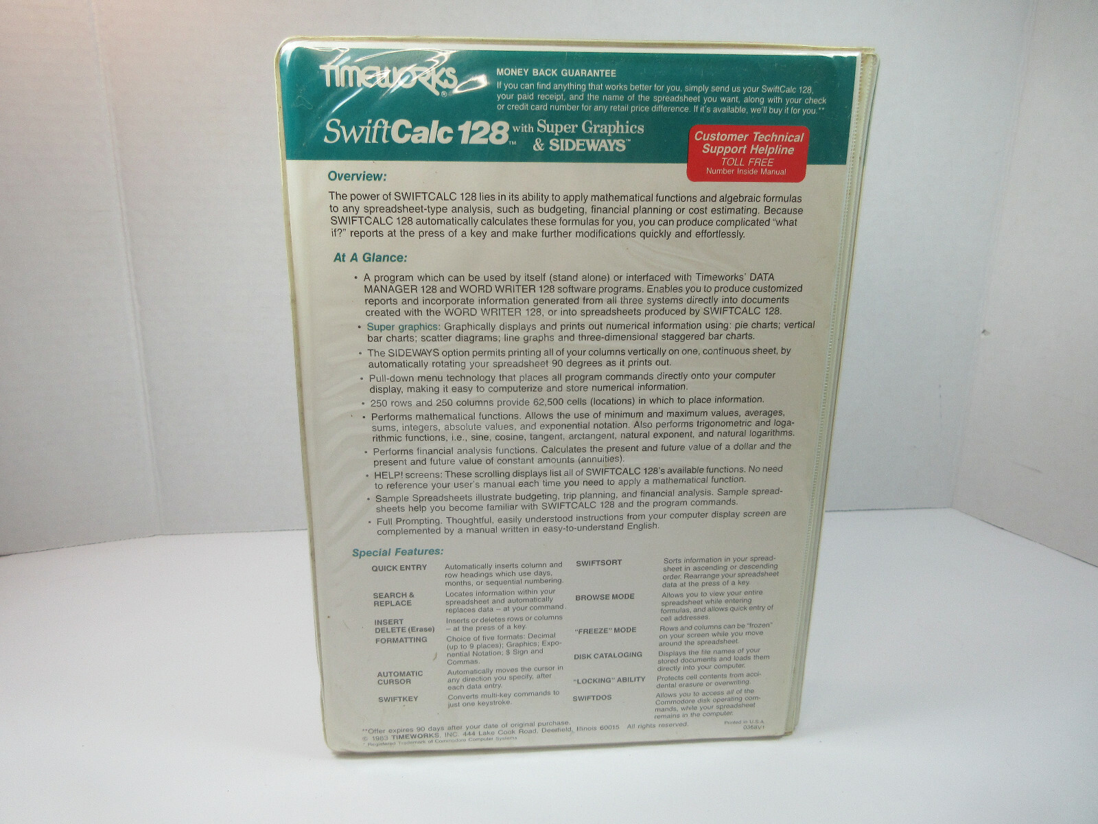 vintage 1983 Timeworks swift Calc 128 software Commodore 128 manual and box