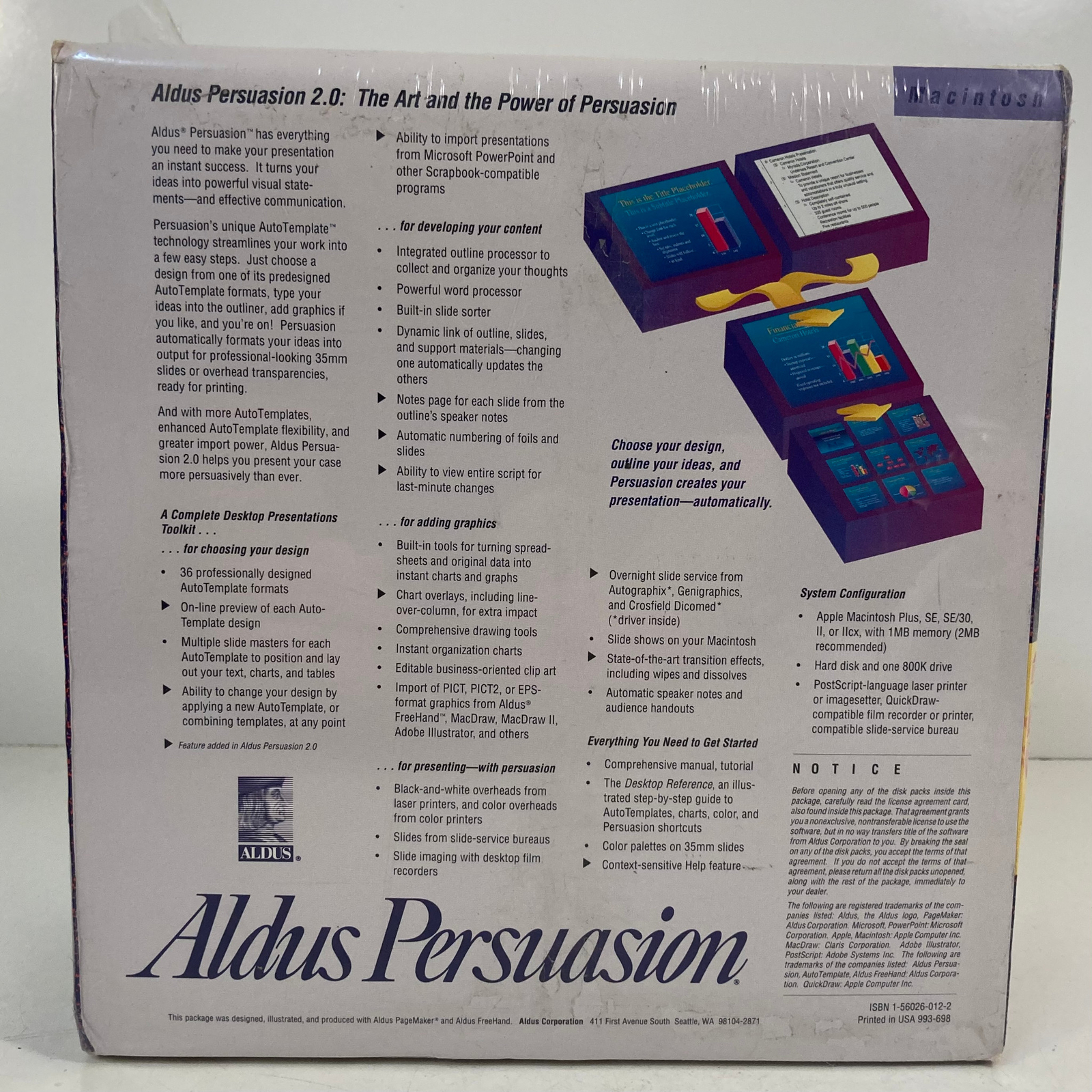 Aldus Persuasion Version 2.0 Education Version Sealed 1993 For Macintosh Plus