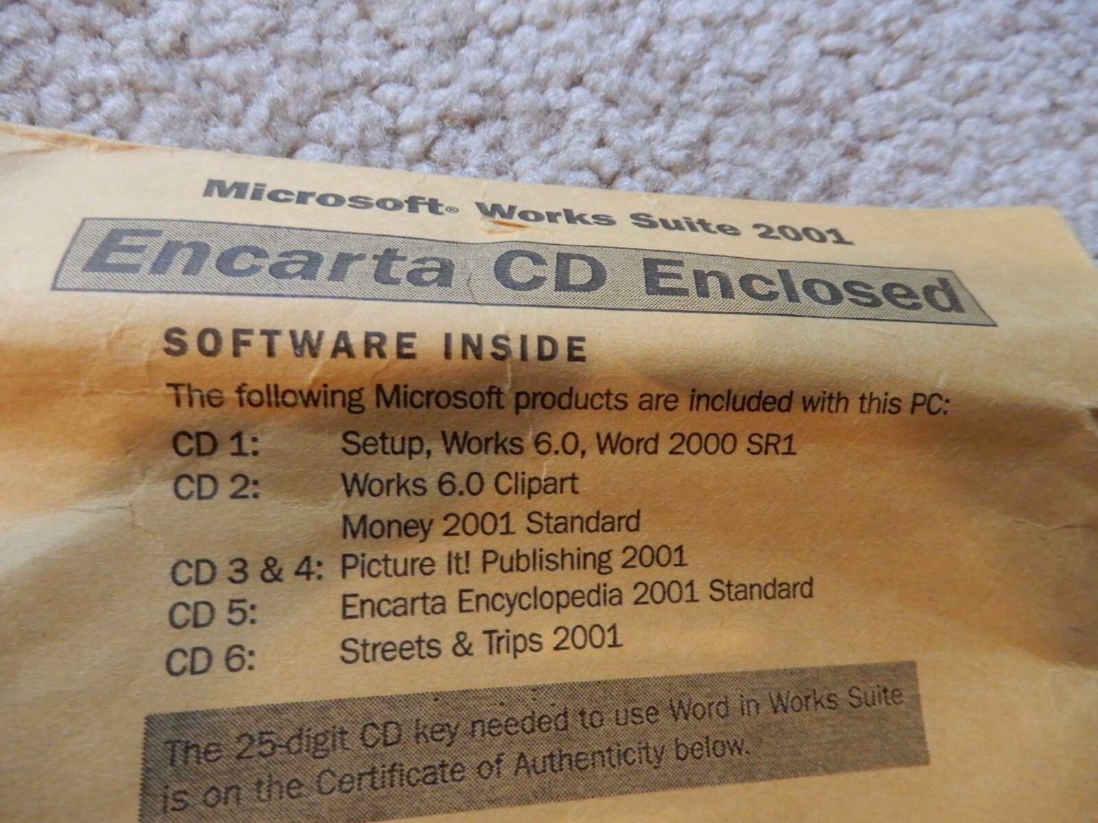 MICROSOFT WORKS SUITE 2001 Word, ClipArt, Money, Encarta. 6 CDs Set