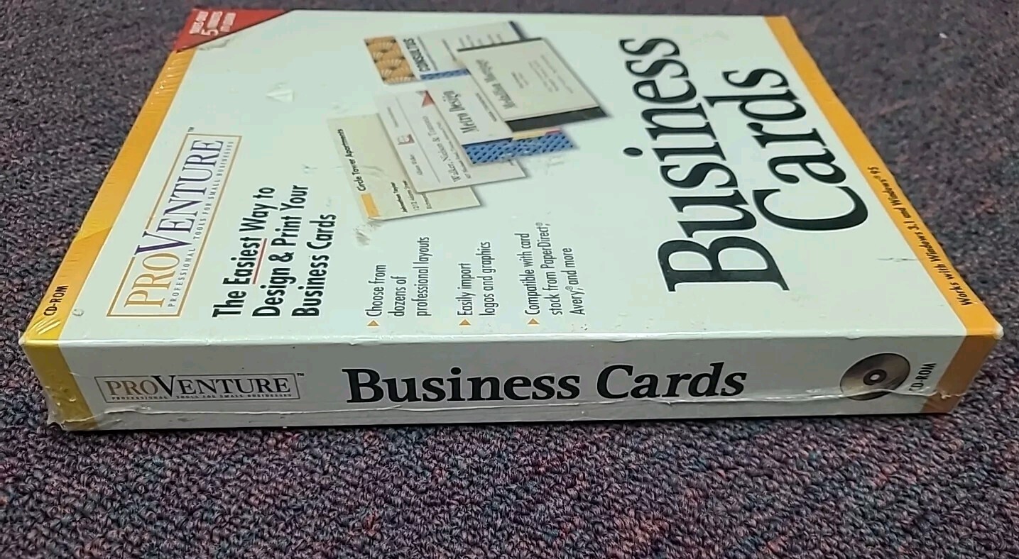 ProVenture Business Cards Design Print CD Software Windows 3.1/Windows 95
