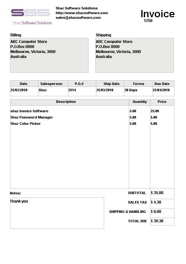 Shaz Invoice Software Business System Billing Generator Maker Creator AT SOFT01