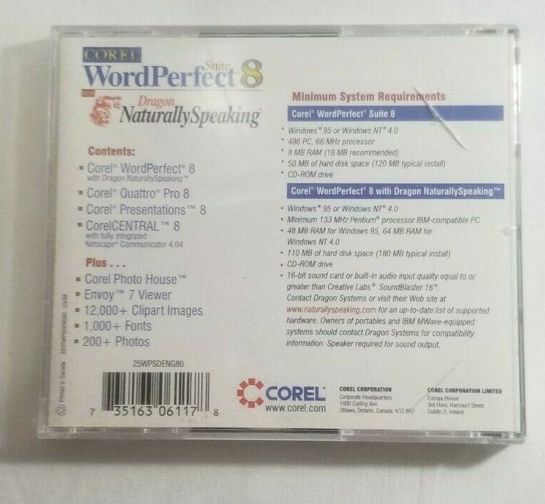 Corel Word Perfect Suite 8 with Dragon Naturally Speaking (PC)