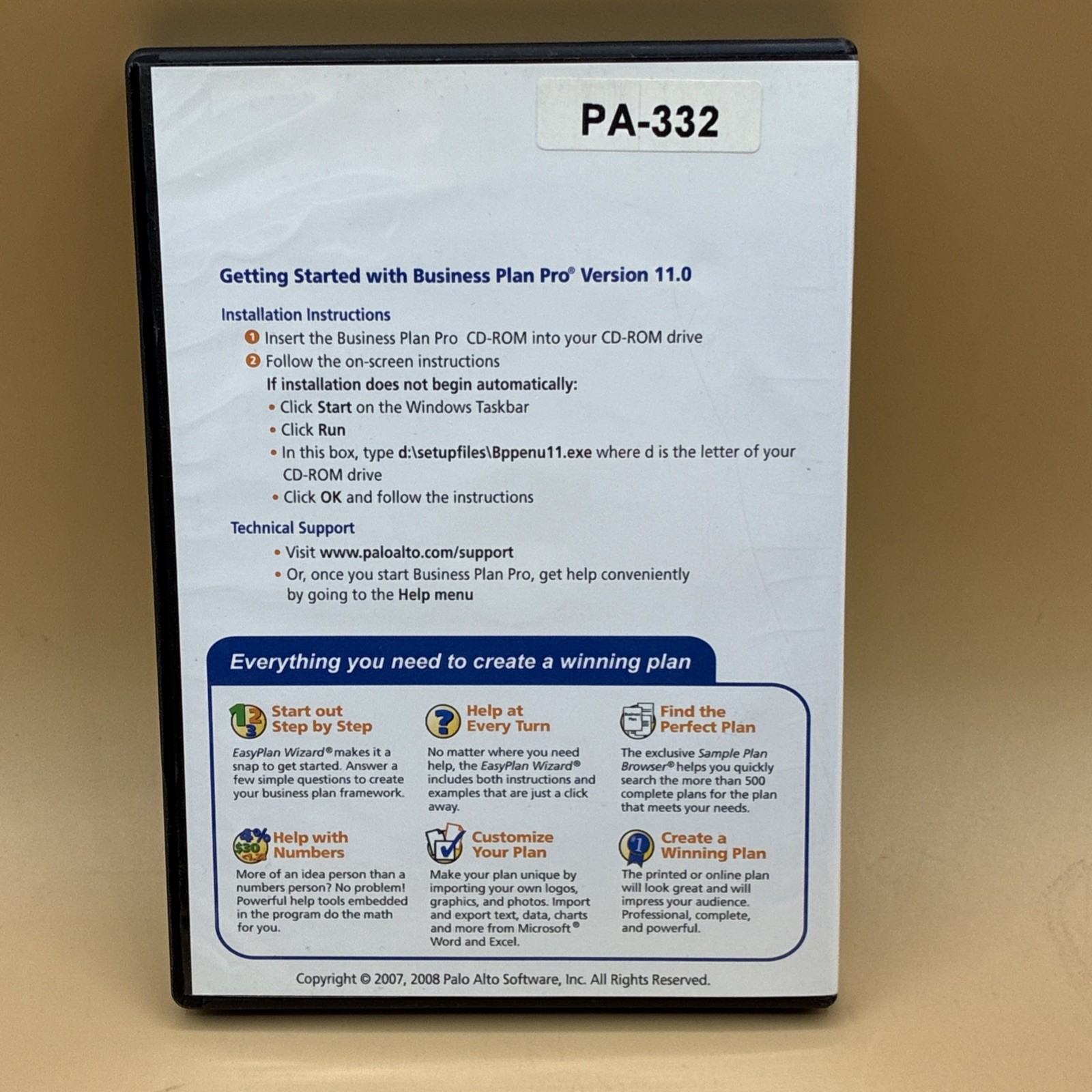 Business Plan Pro Premier Edition Version 11.0 Palo Alto Software CD ROM 2007-08