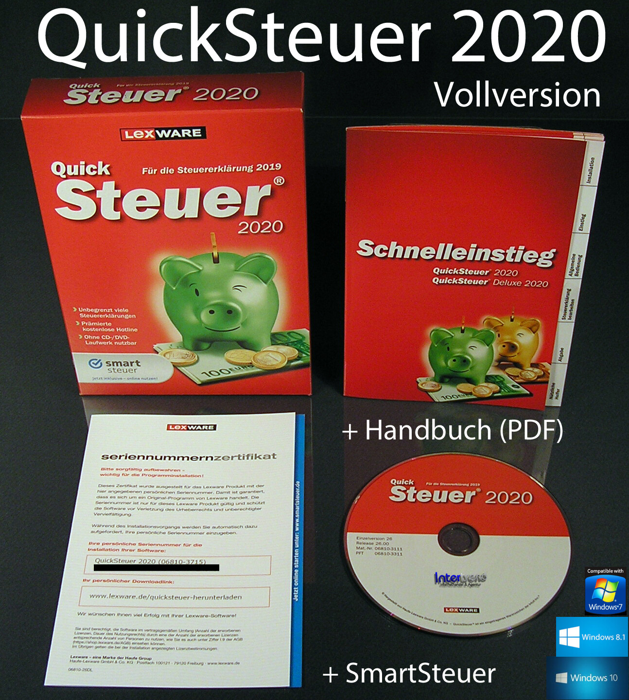 Lexware QuickSteuer 2020 Full Version Box, CD, Manual (PDF) Tax Year 2019 NEW