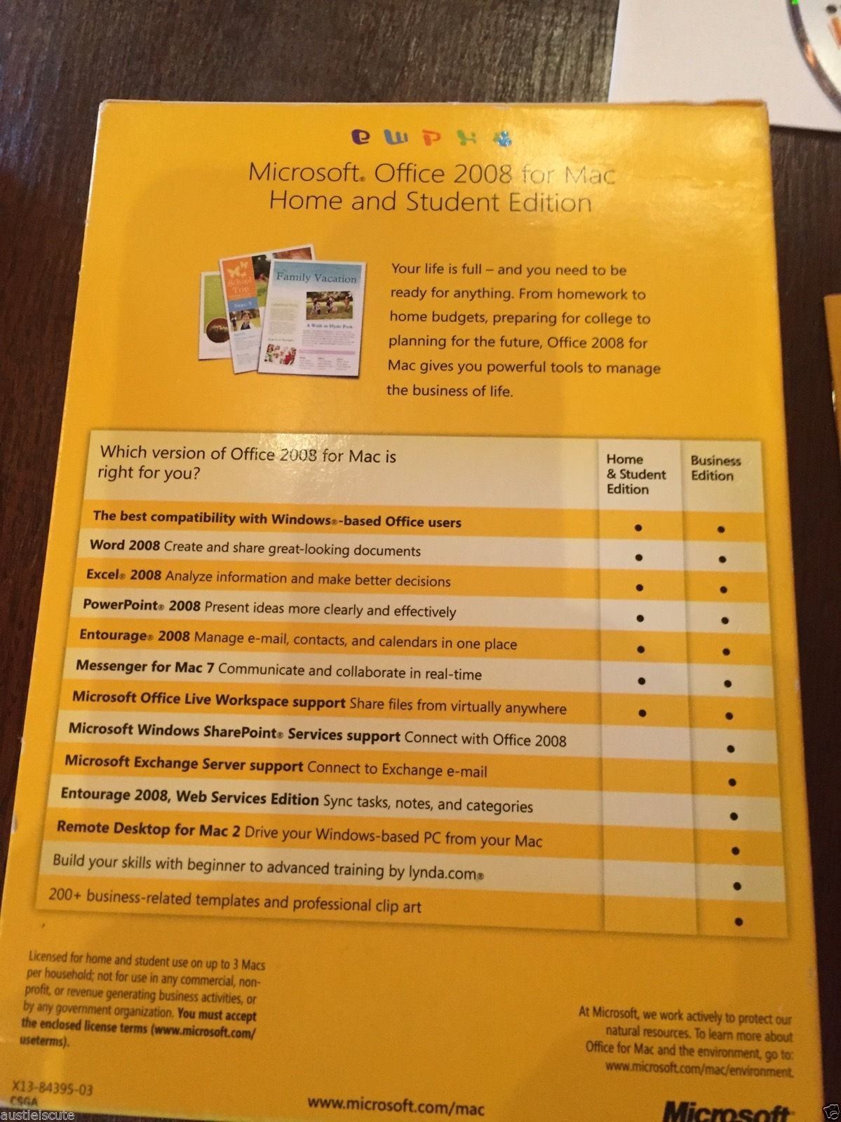 Microsoft Office for Mac Home and Student 2008 3 PRODUCT KEYS for 3 Computers