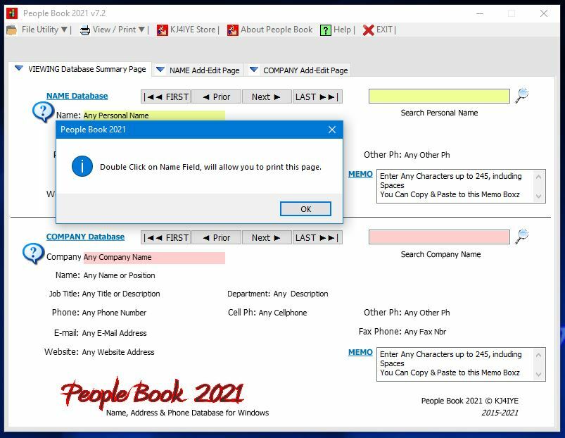 People Book 2021 Software Name, Address & Phone Database for Windows by KJ4IYE