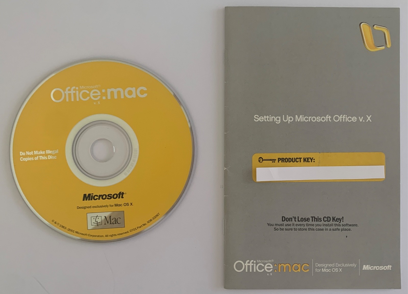 Office Mac OS X Software Disc CD 2001 w Serial Number License
