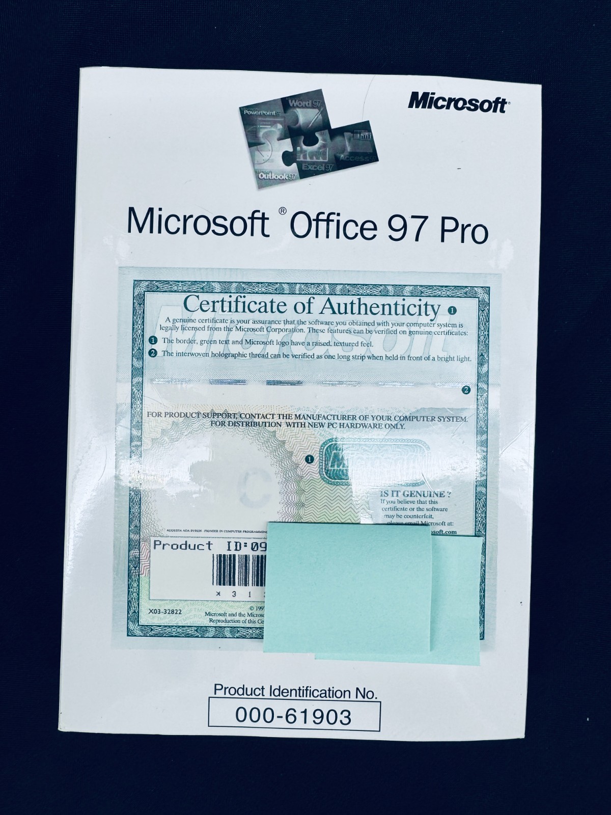 Microsoft Office 97 Pro CD w/ Authenticity Certificate & Manual, Sealed, #09