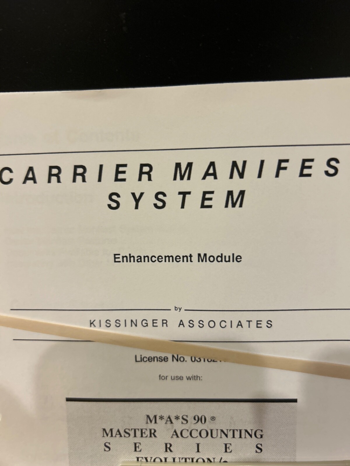 BRAND NEW UNUSED ENHANCEMENT For MAS 90 CARRIER MANIFEST WITH LICENSE.
