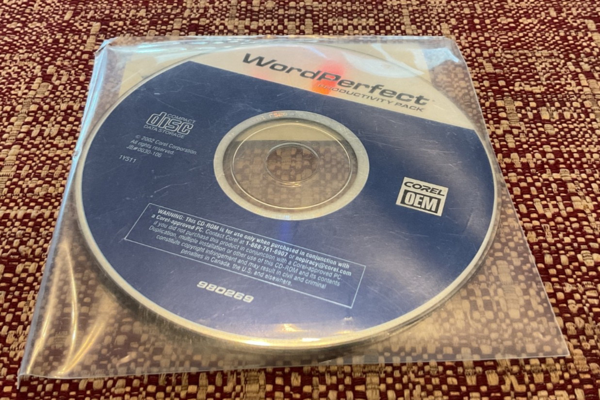 WORD PERFECT Productivity Pack Corel OEM 2002 CD-Rom Software
