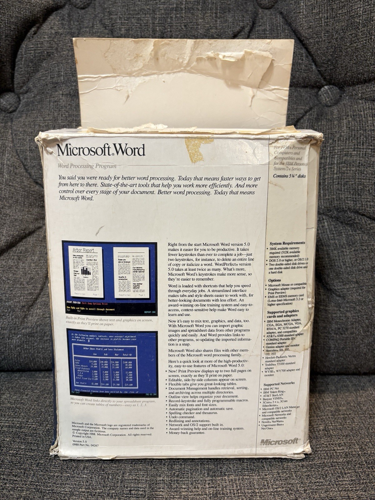 Microsoft Word Version 5.0 1988 5 1/4″ Floppy Disks In Original Box Vintage