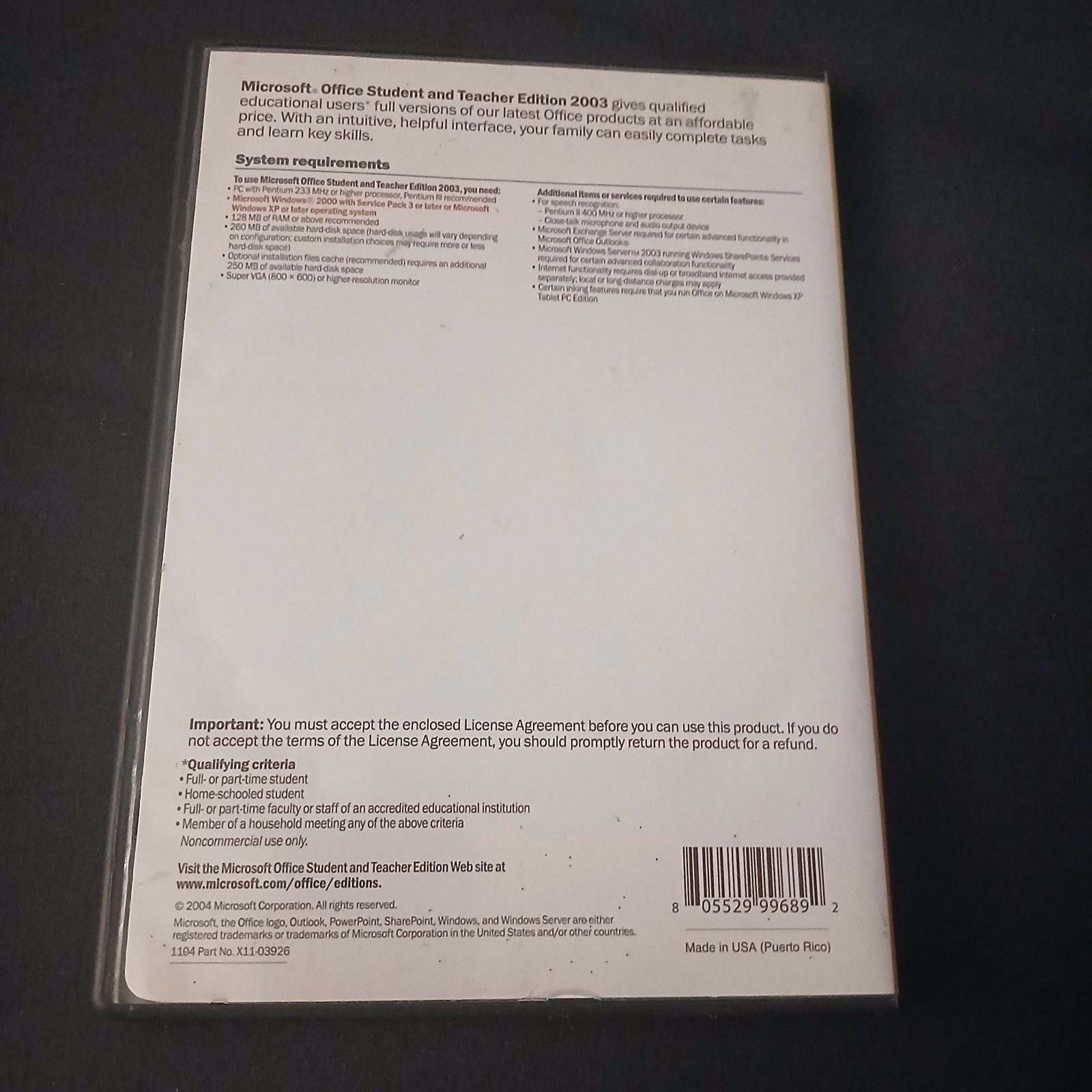 Microsoft Office 2003 Student and Teacher Edition Full Version MS Key/booklet