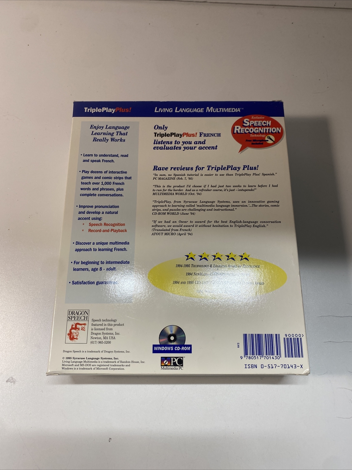 1995 Vtg Big Box PC Triple Play Plus French By Random House / Syracuse