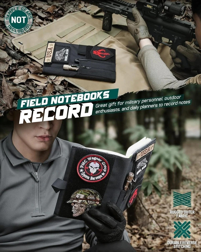 Tactical Book Cover for 5.5 x 8 Military Log Book, Green 5.7Kx8.7 IN Black