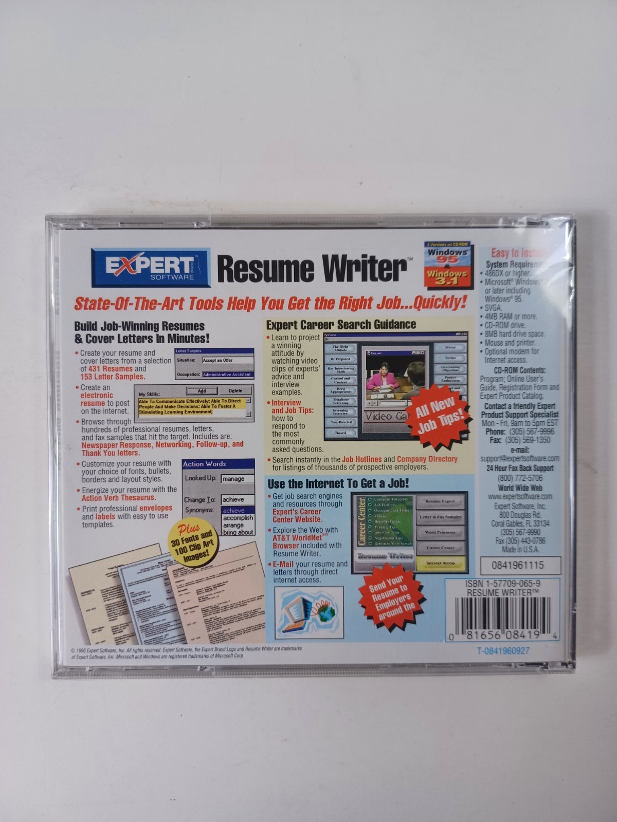 Expert Software Resume Writer CD-ROM PC Windows 95 & 3.1 New Sealed Free Ship