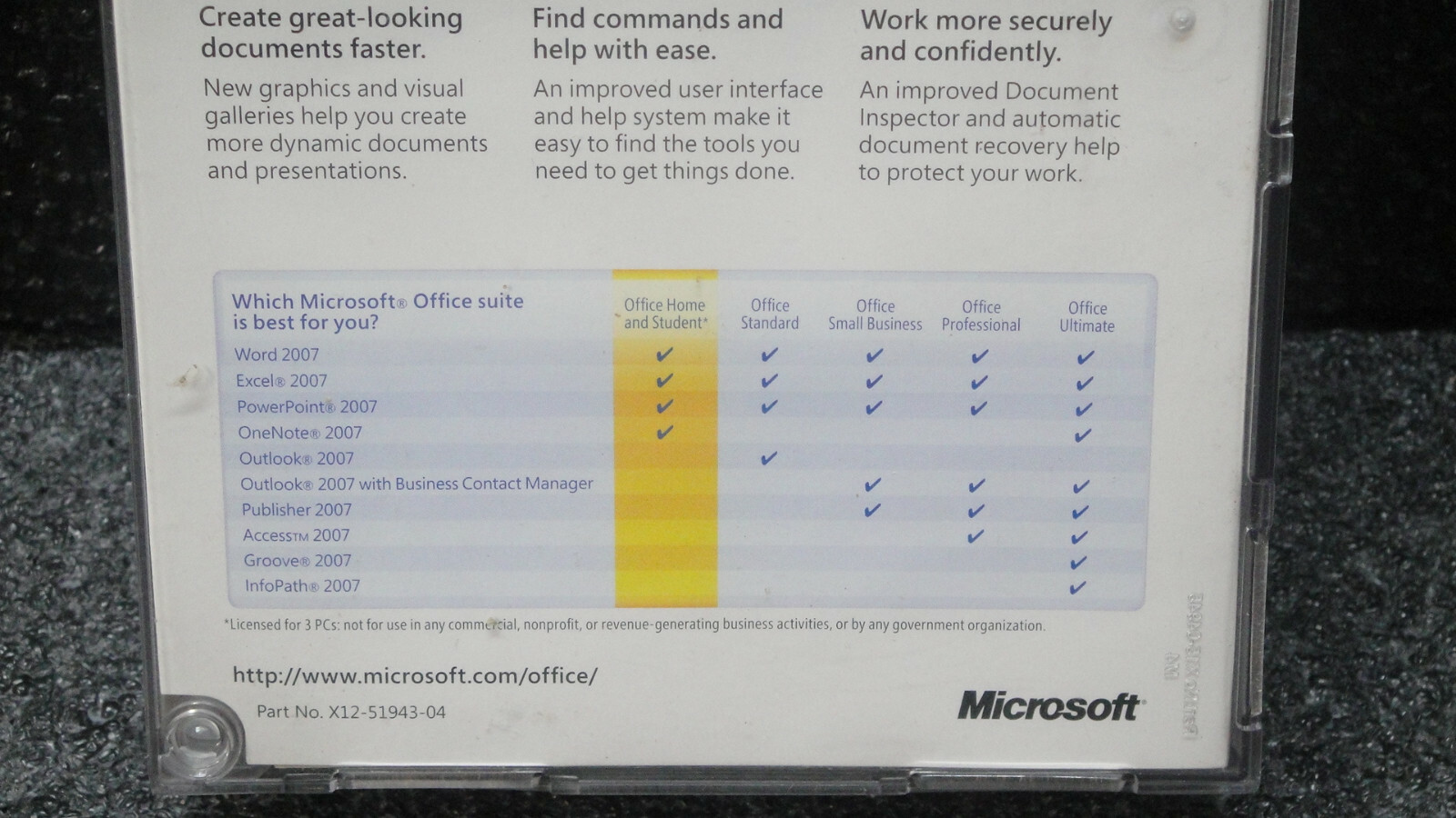 Genuine Microsoft Office Home and Student 2007 (3-User)