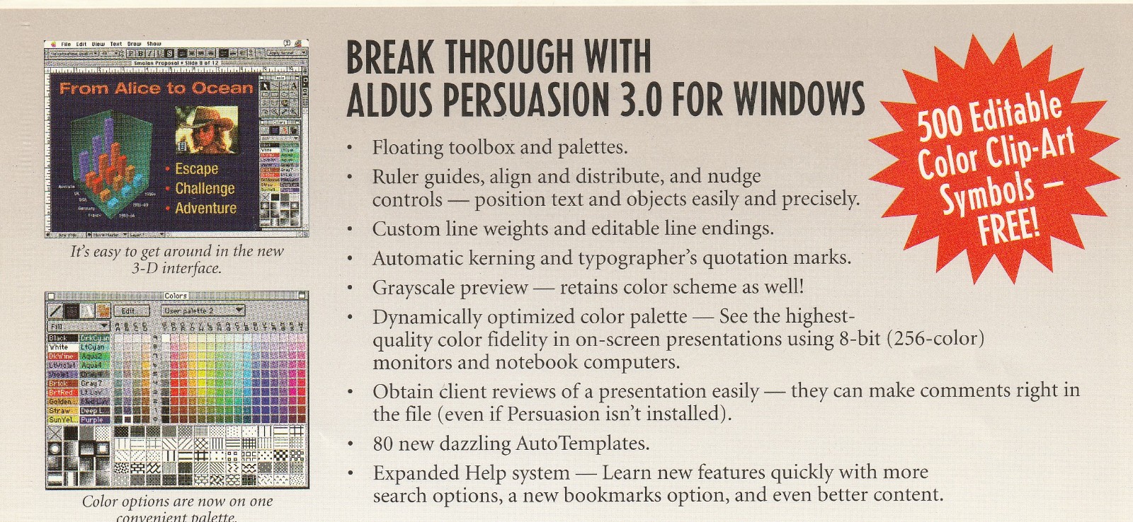 Vintage Software – Aldus Persuasion for Windows, versions 2.0, 2.1, and 3.0