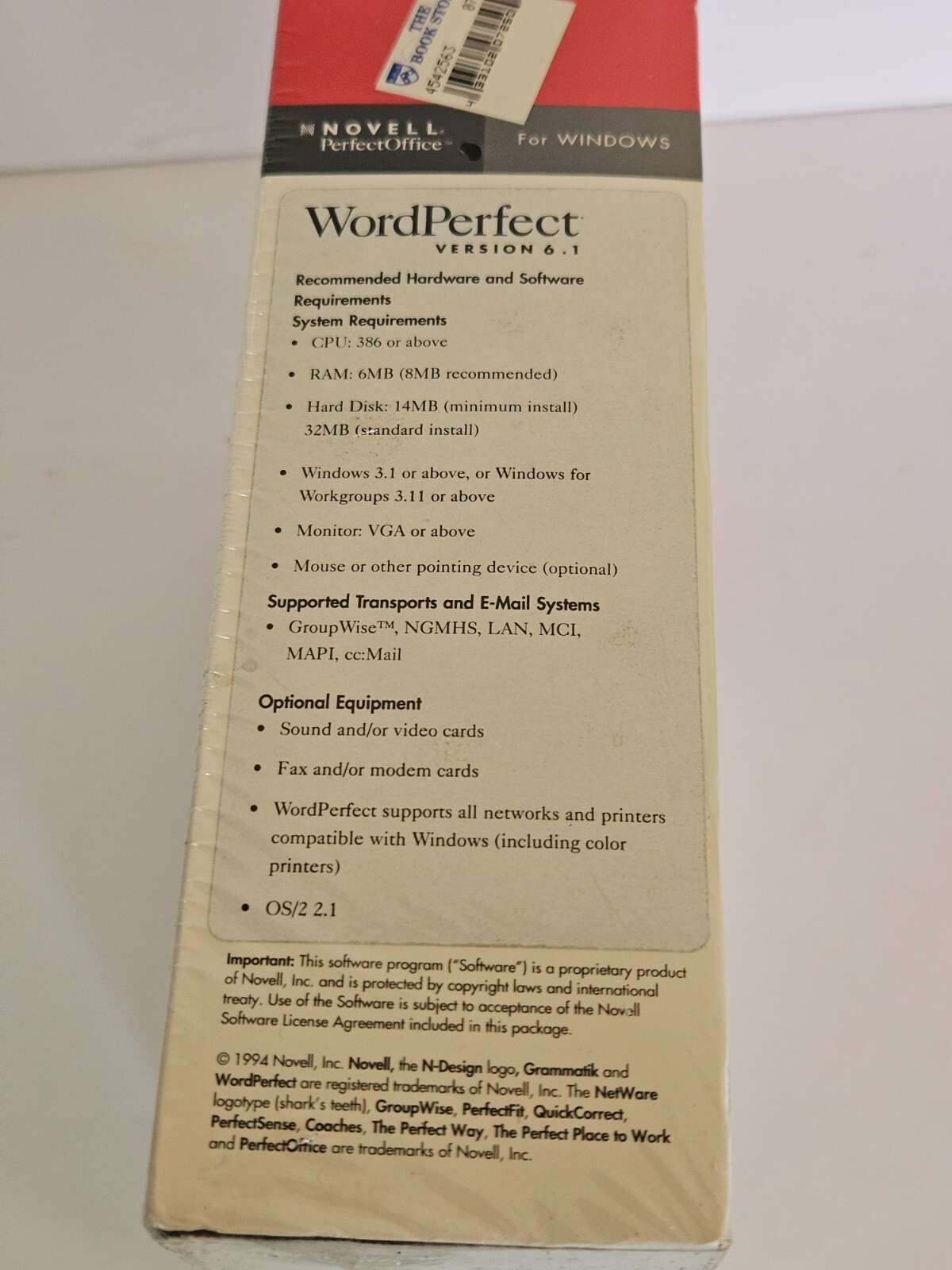 Novell Word Perfect 6.1 Windows Sealed HD Diskettes Word Processor