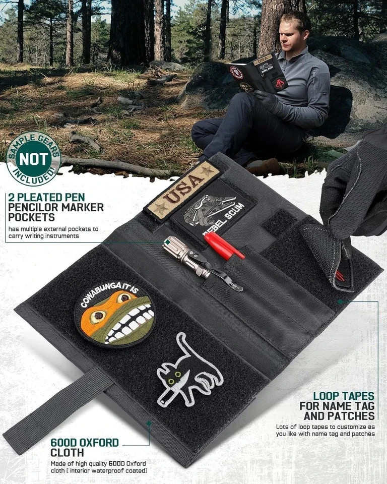 Tactical Book Cover for 5.5 x 8 Military Log Book, Green 5.7Kx8.7 IN Black