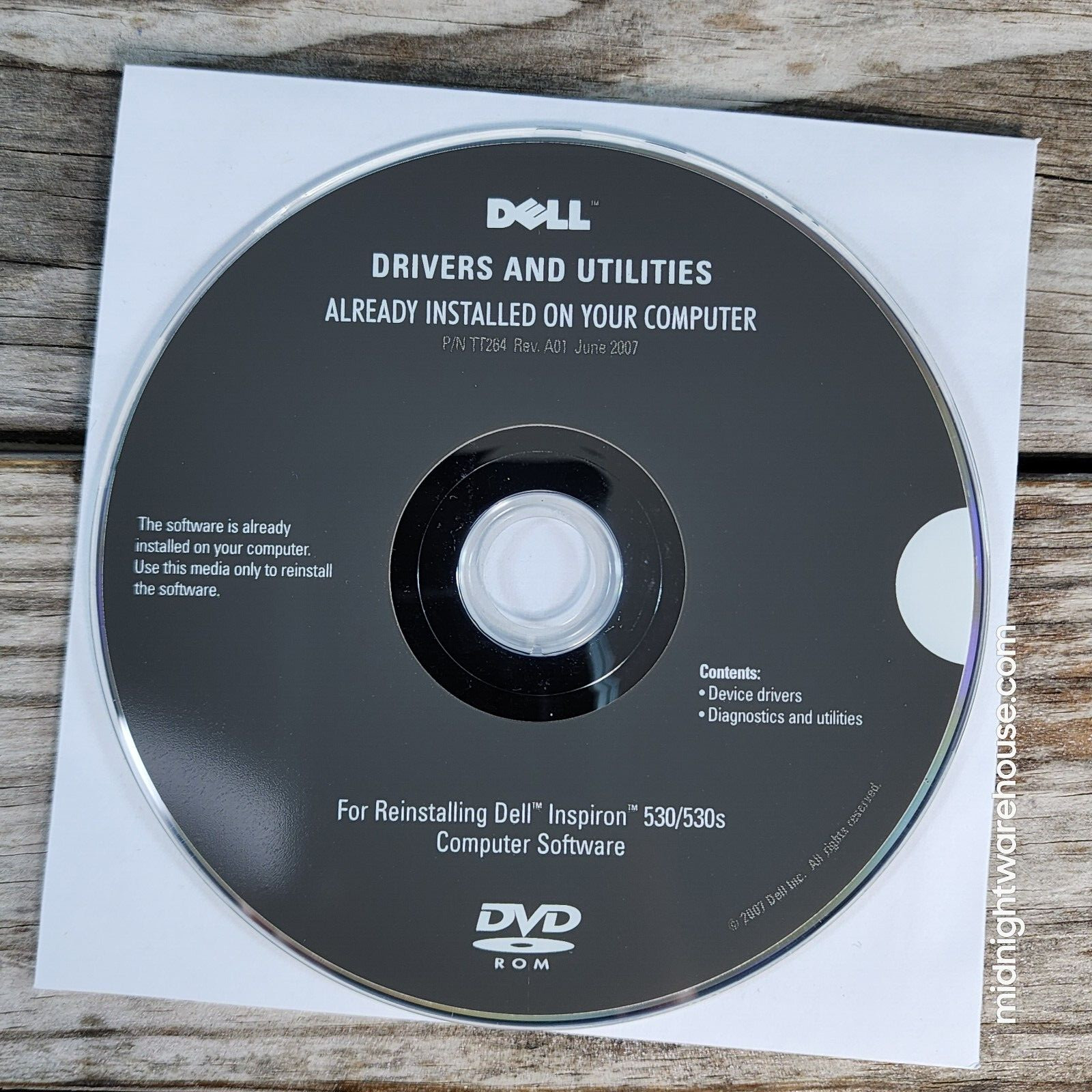 Dell Drivers and Utilities Reinstallation DVD for Inspiron 530/530S TT264 2007