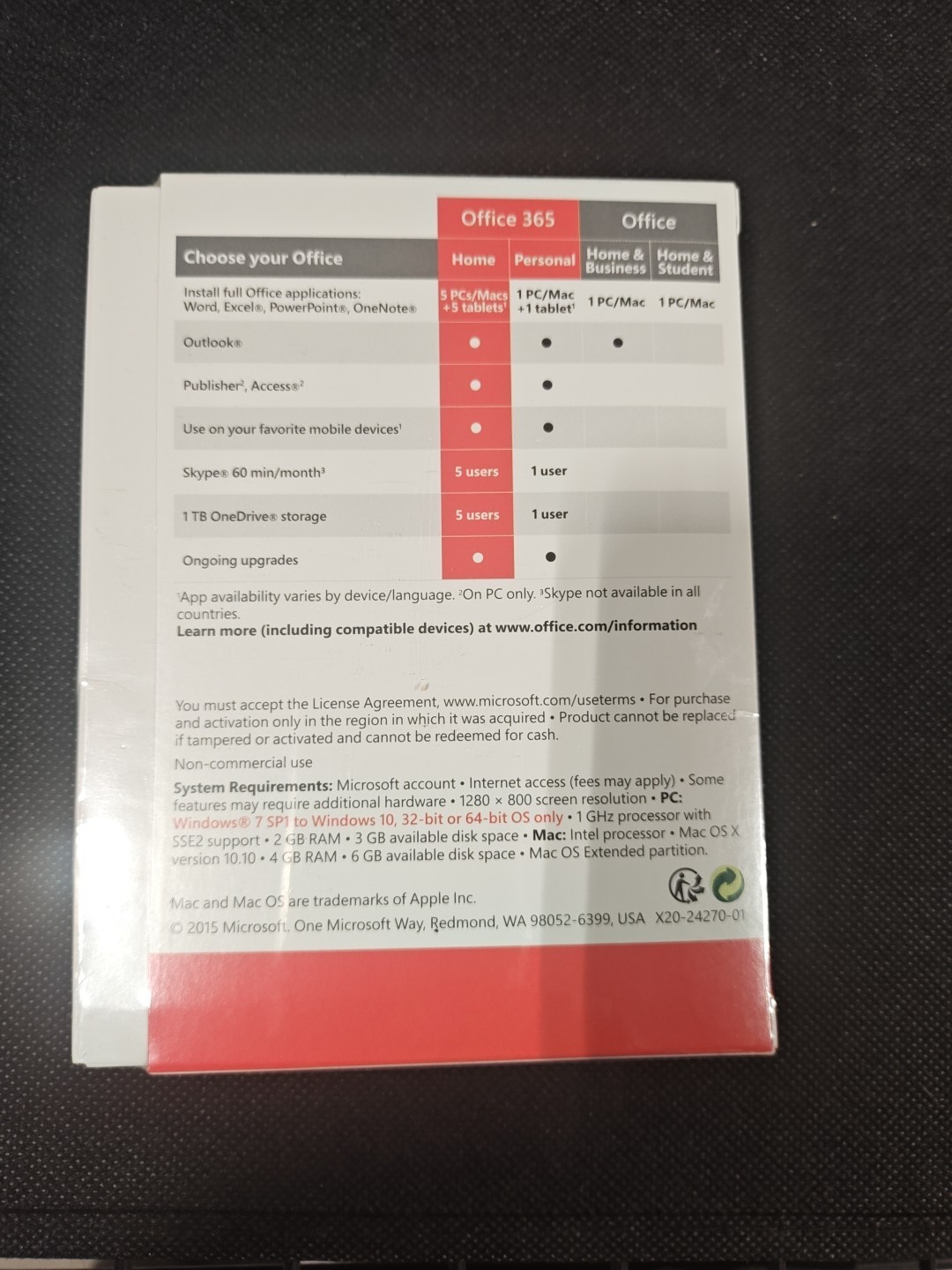 Microsoft Office Home 1-Year Subscription Key NEW Sealed 2015 Windows Mac Unopen